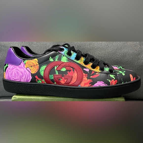 SOLD SOLD SOLD Gucci Ken Scott Ace Sneakers Infinity Jenni Black Floral Print - Picture 2 of 11